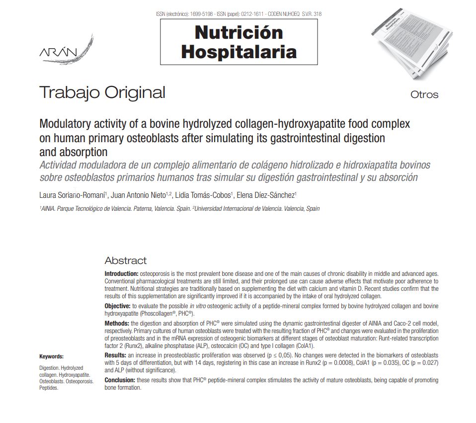 Modulatory activity of a bovine hydrolyzed collagen-hydroxyapatite food complex on human primary osteoblasts after simulating its gastrointestinal digestion and absorption